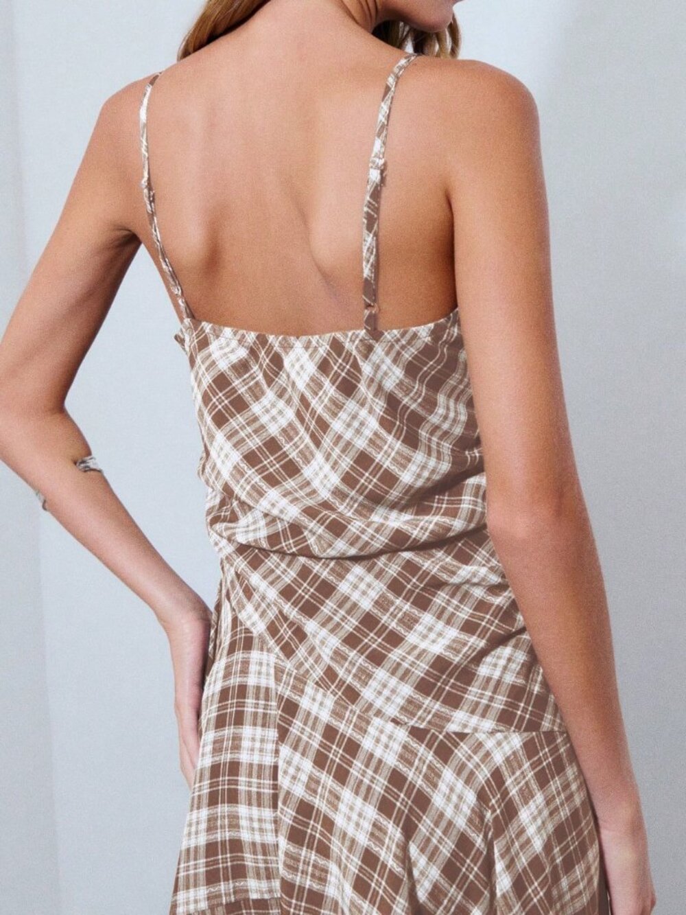 Camel Casual Women's Asymmetrical Plaid Midi Dress - Picture 5 of 7